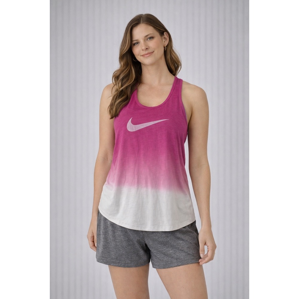 Nike Tank Top Women Large Pink White‎ Ombre Racerback Slim Fit Swoosh Athleisure